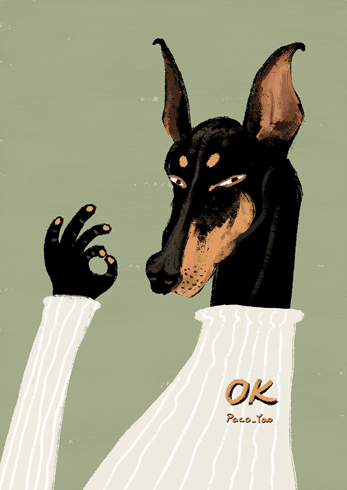 paco_yao 插画 原创 头像 狗年 杜宾犬