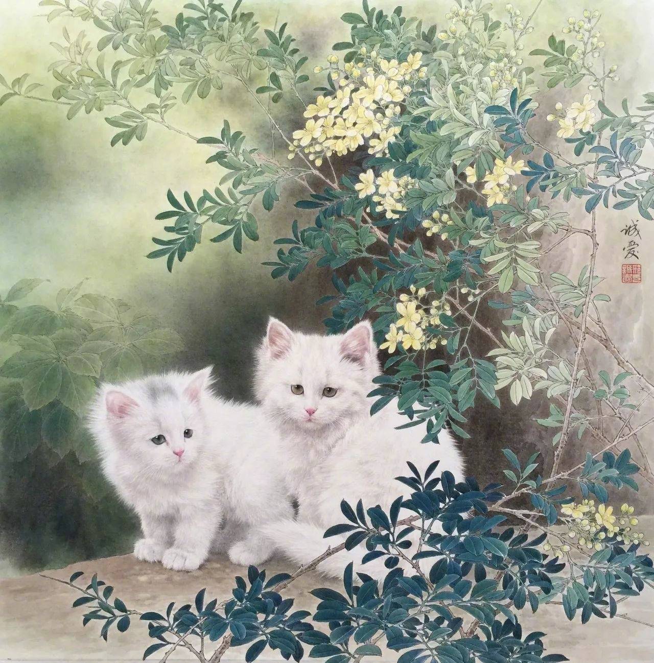 画家 邢诚爱先生 画笔下的猫咪.