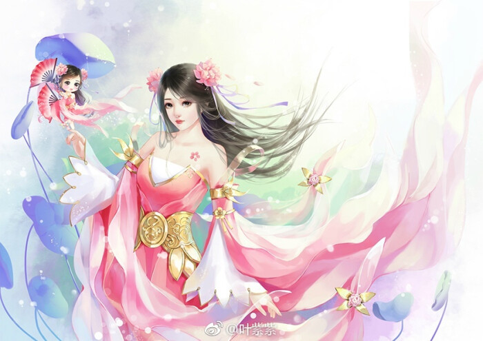手绘古风粉衣女子