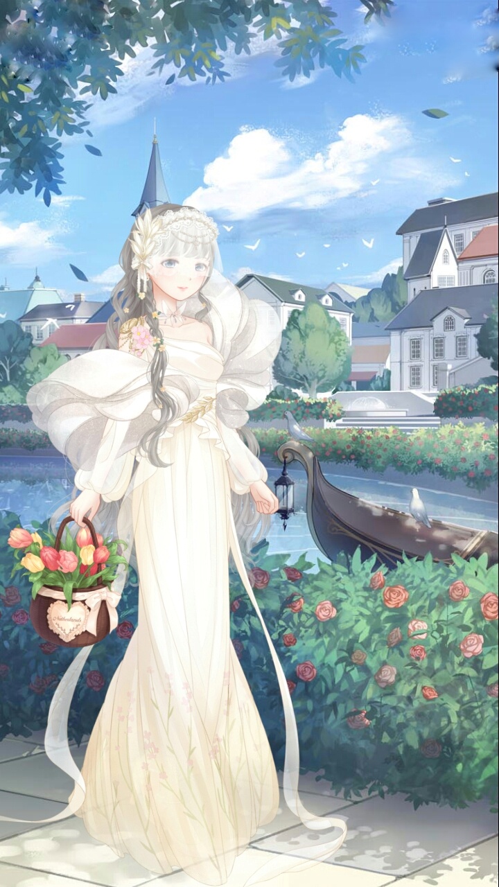 奇迹暖暖 壁纸 女神 小花篮 卷发 长裙