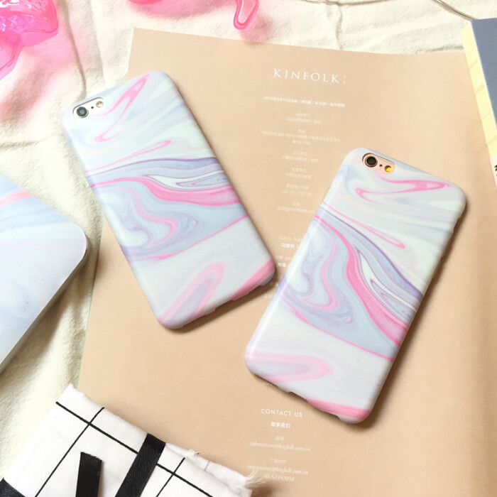 蓝粉紫白泼墨水彩iPhone87plus6S磨砂透明苹