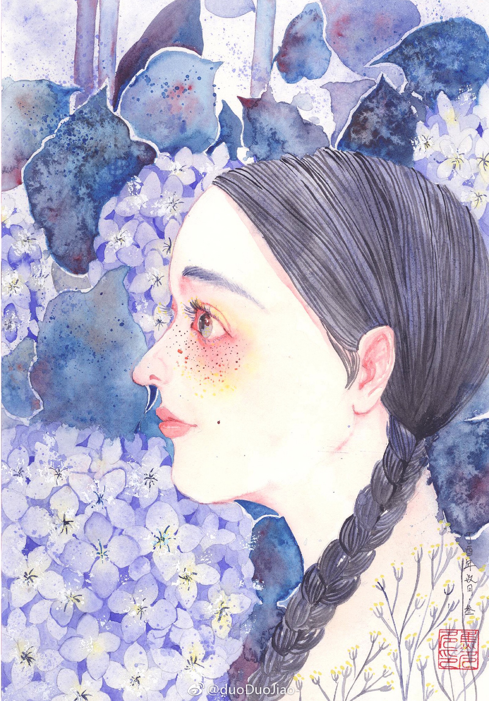 duoduojiao《孤花独》水彩纸本插画系列1-9 26*18 水彩插画 原创插 