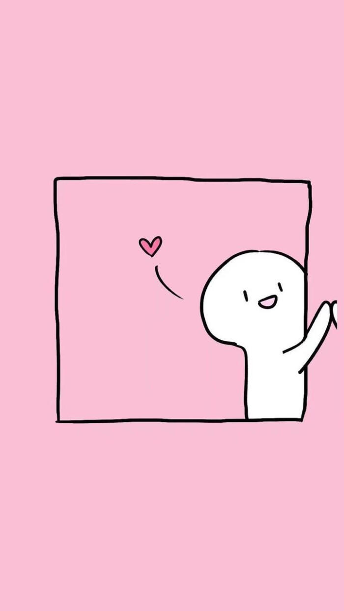 极简白色小人情侣壁纸一人一半/粉色背景
