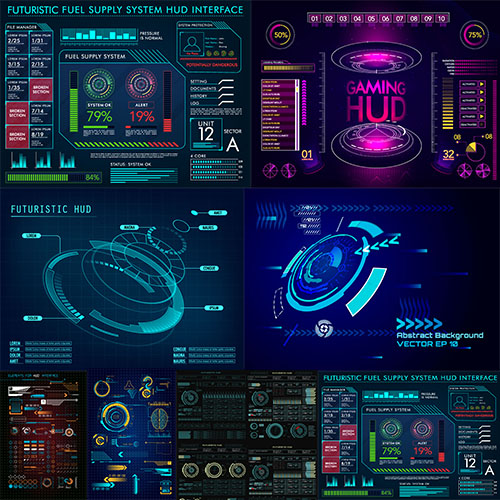 未来科技科幻钢铁侠数据hud显示游戏动画界面ui平面设计矢量素材