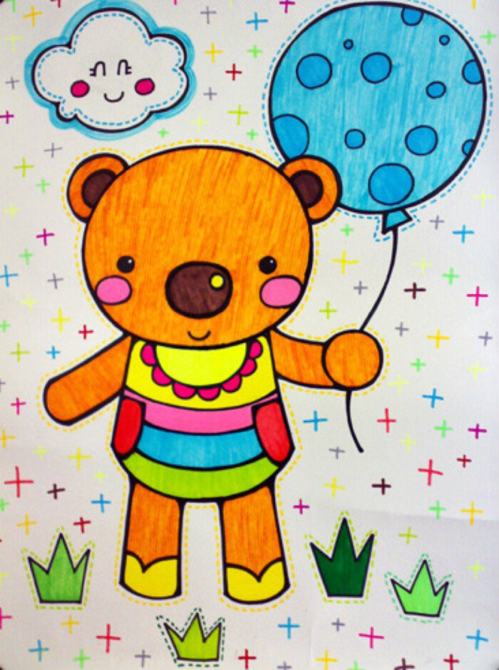 水彩笔 小熊 气球