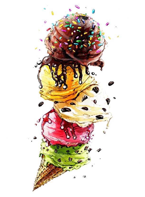 水彩 绘画 插画 冰淇淋