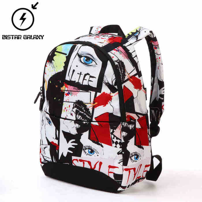 比斯达涂鸦书包女学生韩版个性校园潮牌双肩包