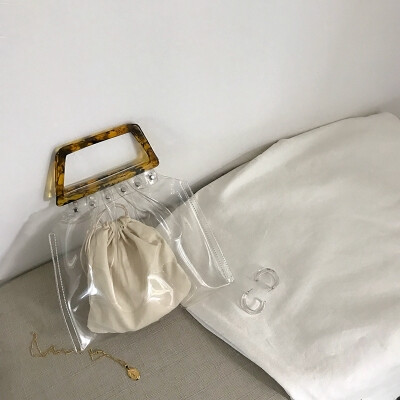 琥珀亚克力手环pvc手提女包设计小众ins透明包包女chic复古果冻包