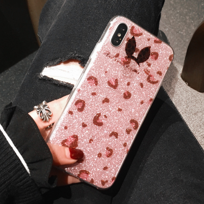 ins豹纹闪粉亮片粉色苹果7plus手机壳iphone6s保护套8全包x软壳女