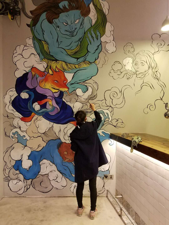 福州 街头艺术涂鸦嘻哈墙绘壁画酒吧 工家装背