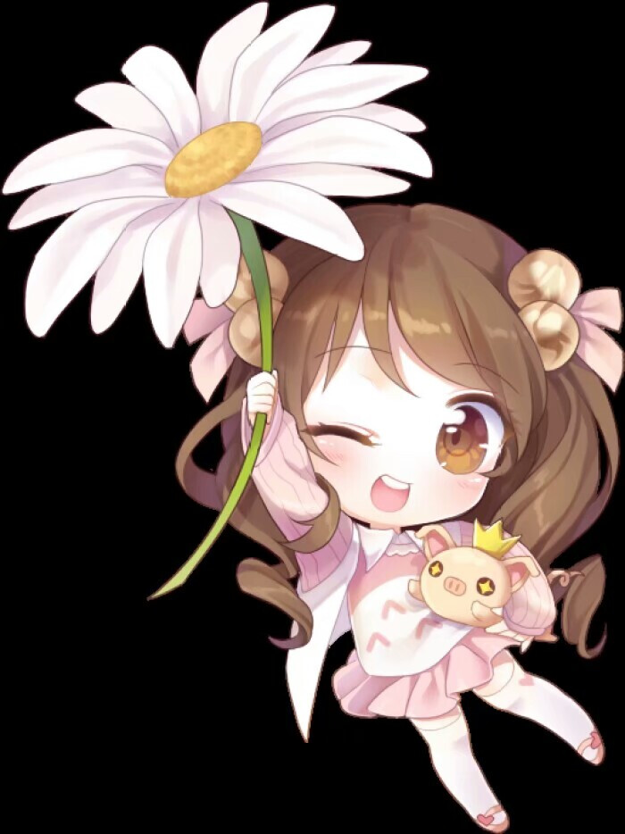 二次元 少女 褐色卷发 褐瞳 q版 可爱 小雏菊