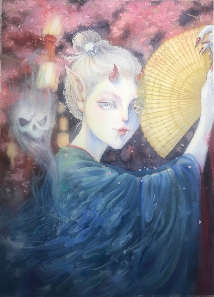 古风水彩插画 妖 绘师:画画的酸啊