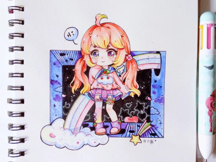 可爱q版 少女 马克笔[作者°尸酱]