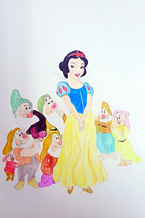 我的彩铅画作品 白雪公主和七个小矮人