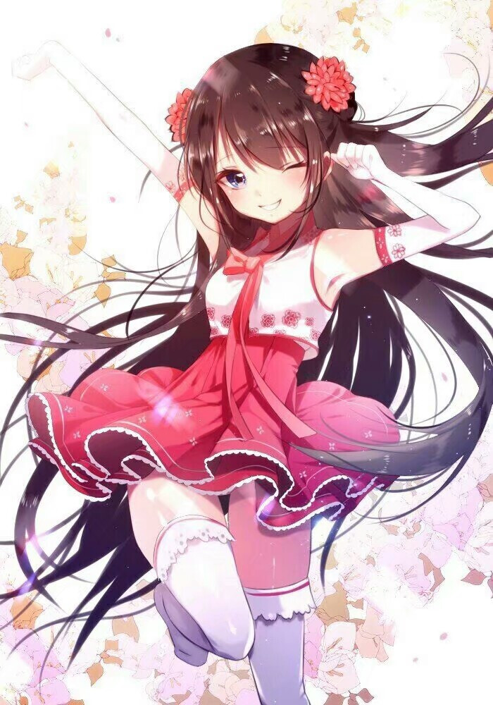 二次元 少女 深褐色长直 紫瞳 粉色礼裙