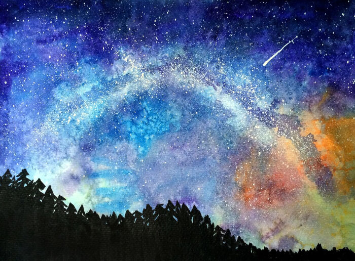 水粉画 水彩画 星空画