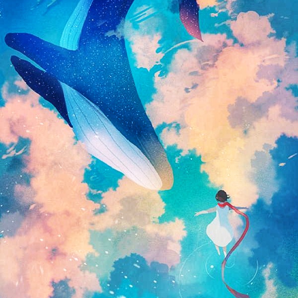 【头像】 唯美 意境 少女 长裙飘飘 梦境 云朵 蓝鲸 色彩