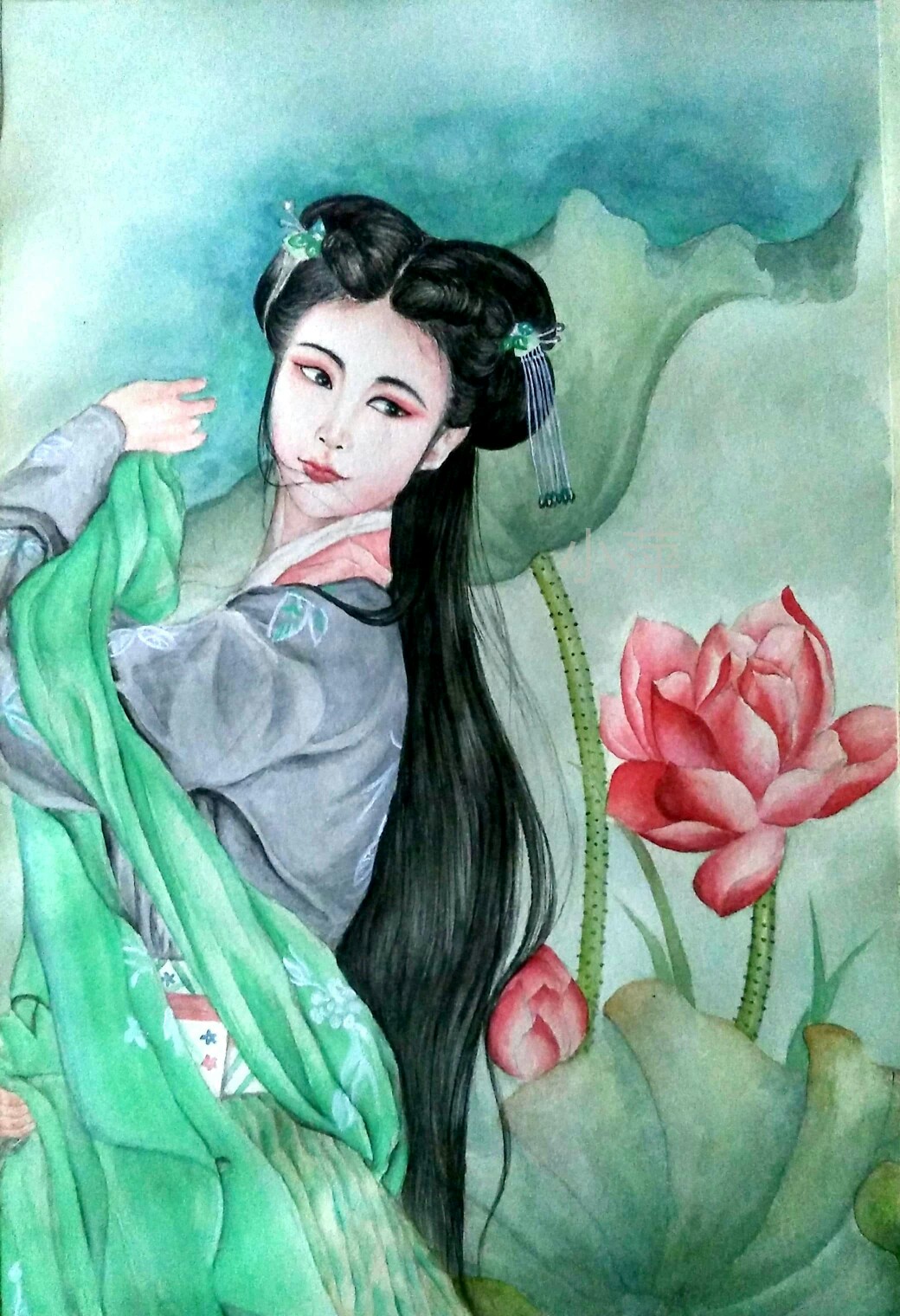 画了副古风水彩人物