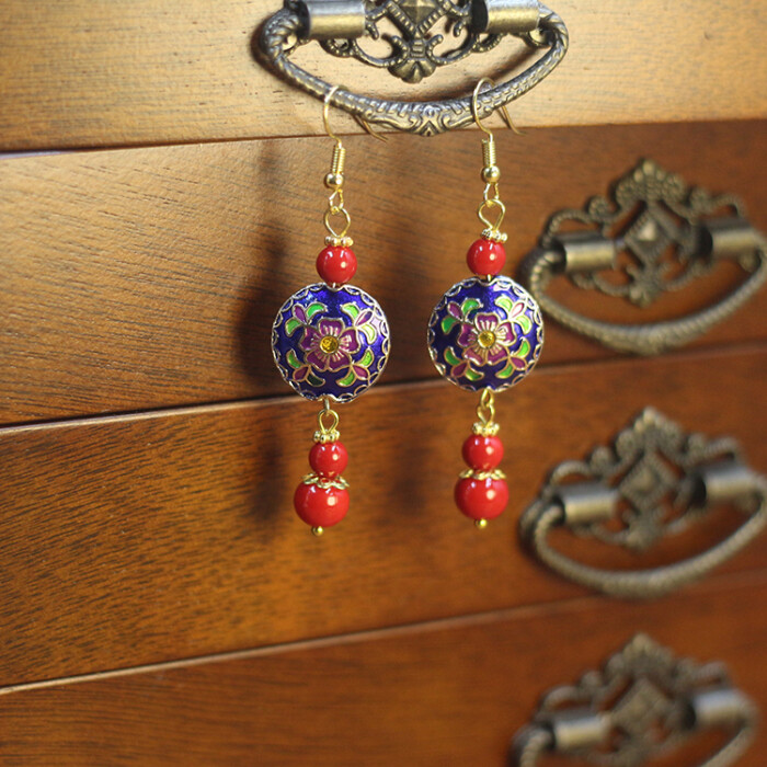 新娘中式金色耳环红色古装秀禾服耳坠无耳洞耳