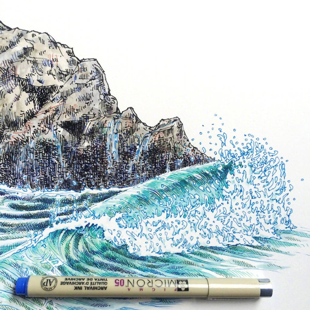 针管笔 海浪绘制