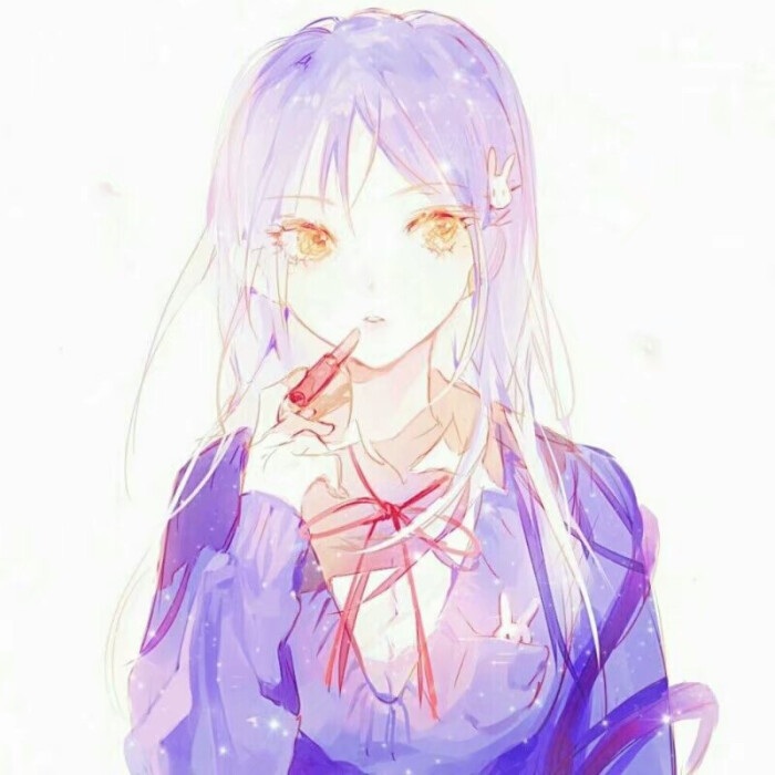 二次元 少女 紫色长发 金瞳 口红 头像 水彩