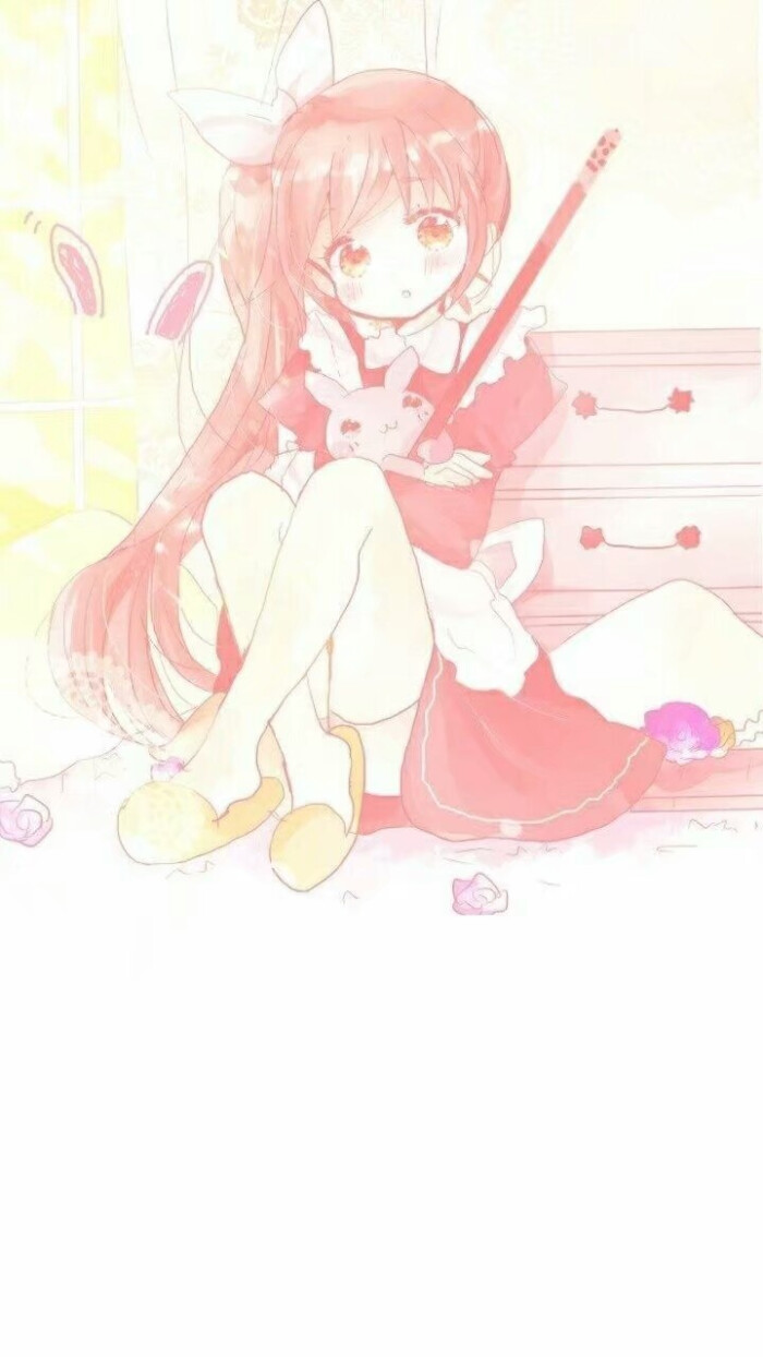 二次元 少女 粉色右马尾 粉瞳 粉色系 可爱 兔子