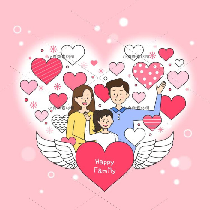 韩国卡通温馨家庭亲情人物插画一家三口全家…