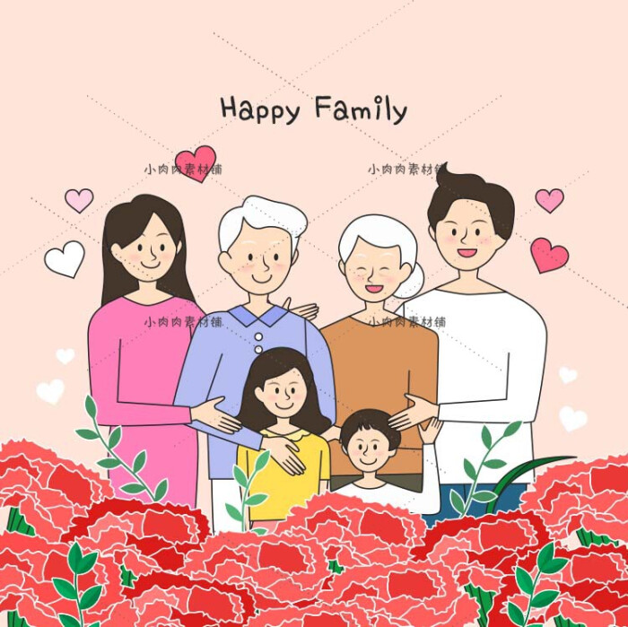韩国卡通温馨家庭亲情人物插画一家三口全家…
