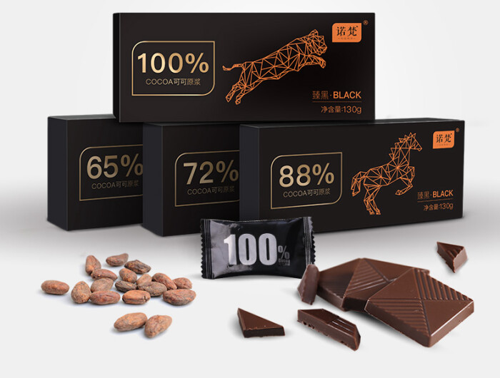 诺梵100%无糖纯黑巧克力纯可可脂礼盒装零食