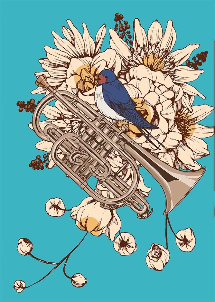 日本插画师 halka 一组鸟语花香插画艺术
