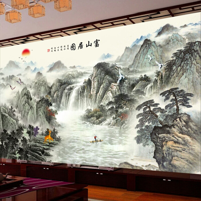 十字绣线绣2018新款客厅满绣印花富春山居图大幅中国风景山水墨画