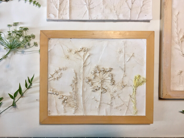 植物拓印石膏板画