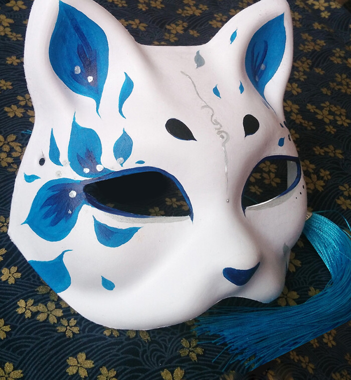 手绘面具纸浆面具,漫展cos猫妖专用道具.