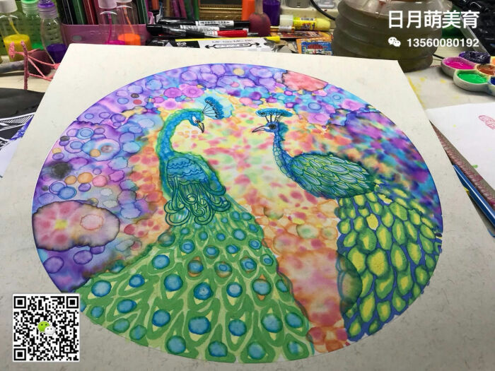 彩墨 国画 孔雀 彩绘