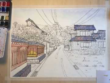 粉丝投稿@画画的tian大力 日本街道水彩画
