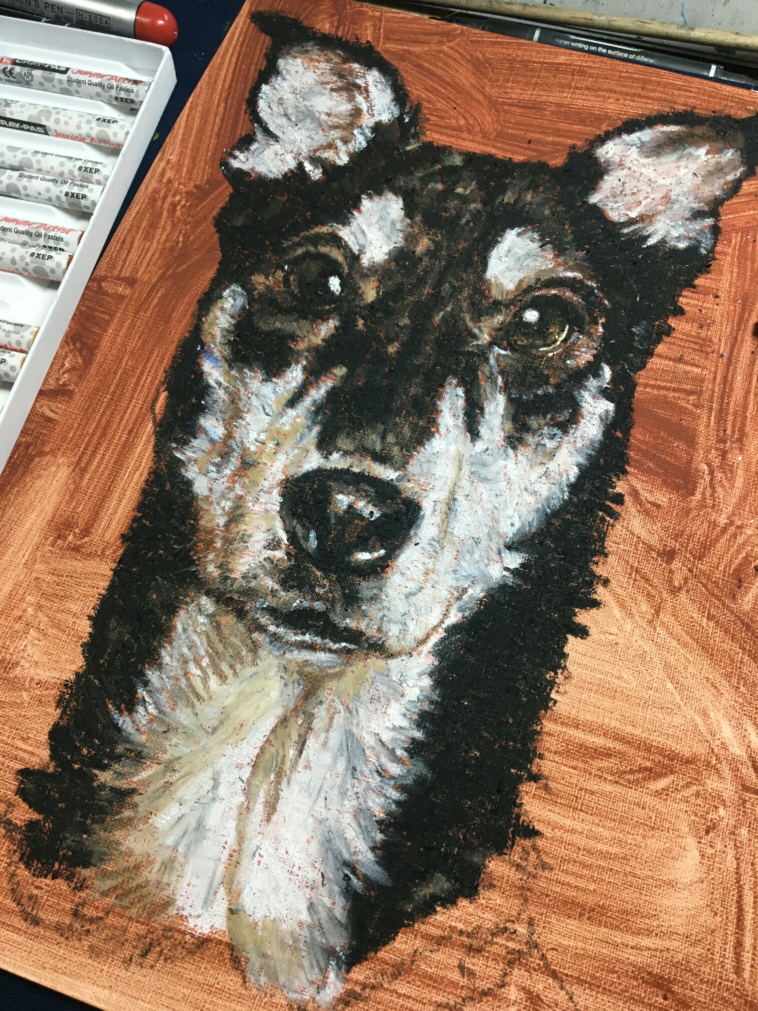 儿童画 重彩油画棒 装饰画 创意 动物 狗