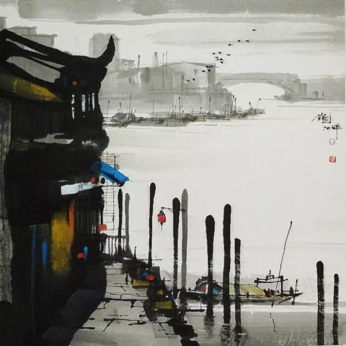 水墨 国画 写意 动物 儿童画 创意 意境 江南 风景