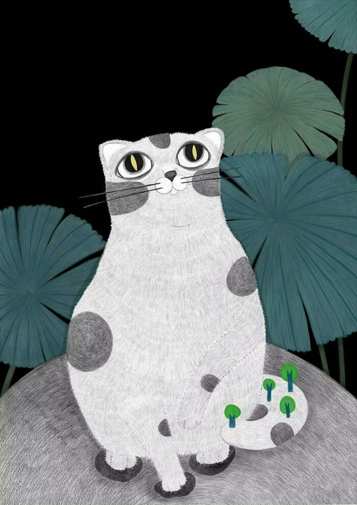 插画 猫咪 风景 创意美术 手绘 幻想 清新 安静