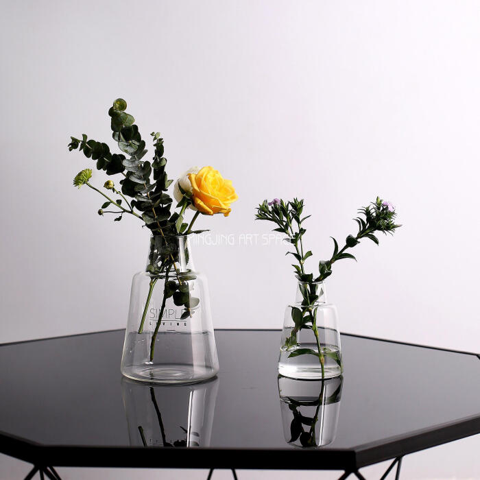 ins北欧英文印字透明玻璃花瓶花器家居装饰花瓶水培鲜花花瓶花艺
