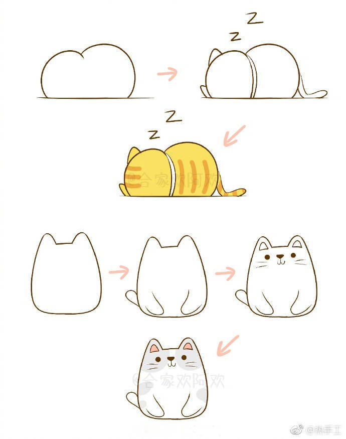 简笔画一组超可爱,超萌的小猫咪!(来源详见水印)