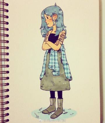 手绘人物,可做手账素材哦~ ins:beebooties via @小清新水彩插画