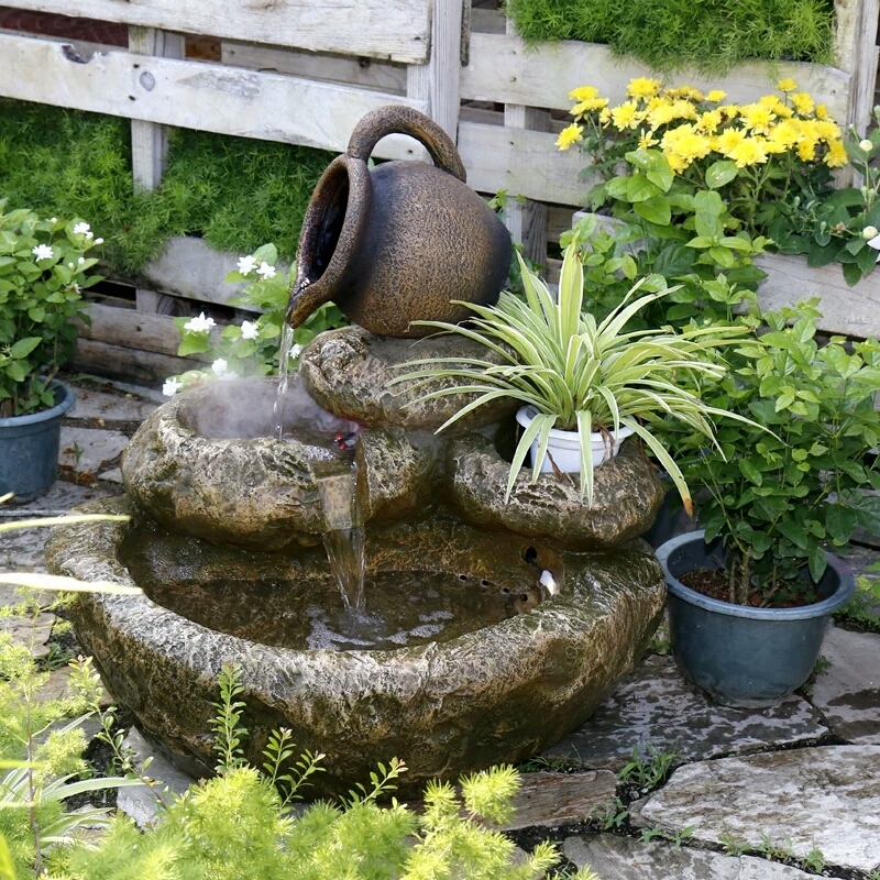 大型假山流水喷泉风水轮鱼池水车水景装饰品阳台庭院造景花园摆件