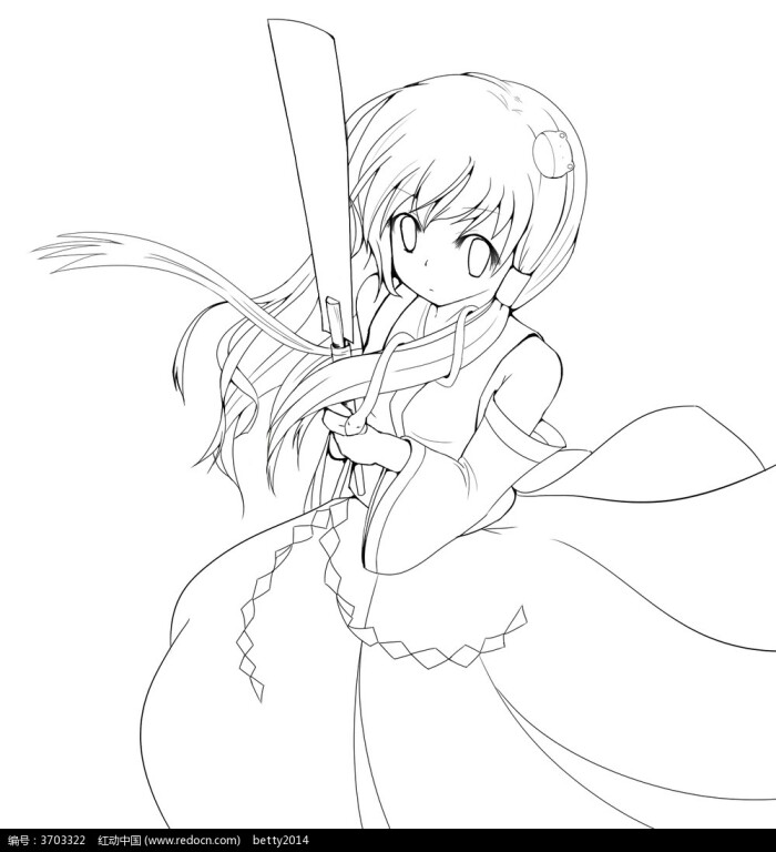 动漫少女线稿