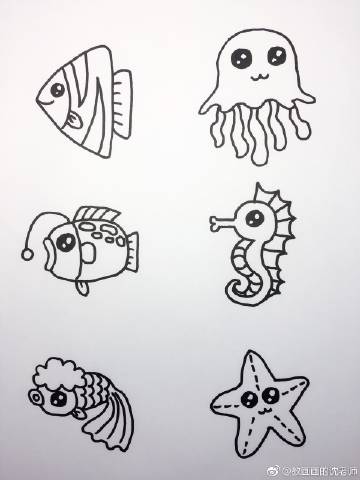 海底世界大海小鱼珊瑚简笔画!
