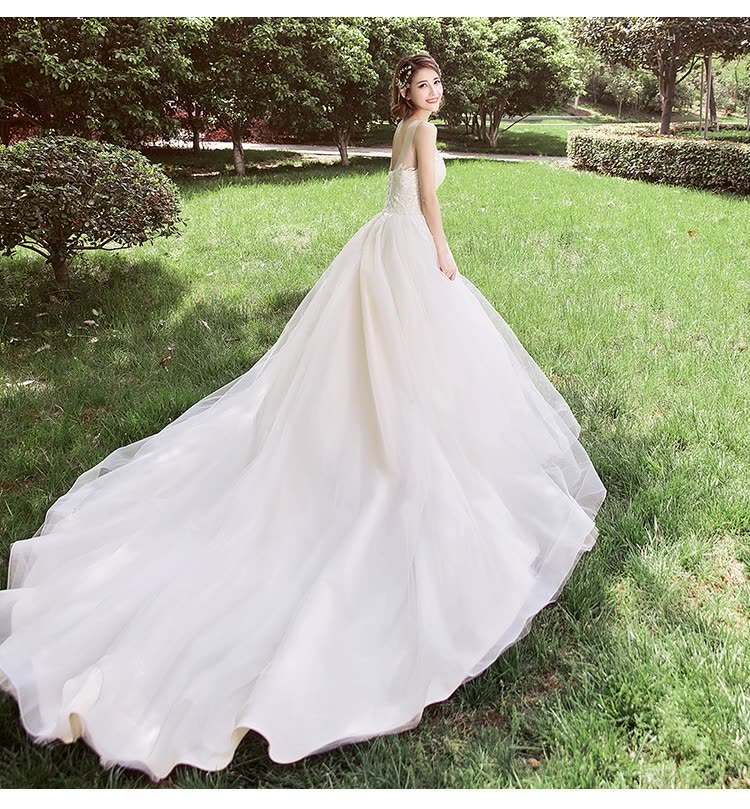 tbg婚纱2018新款新娘礼服一字肩简约白色显瘦轻婚纱公主梦幻夏季长
