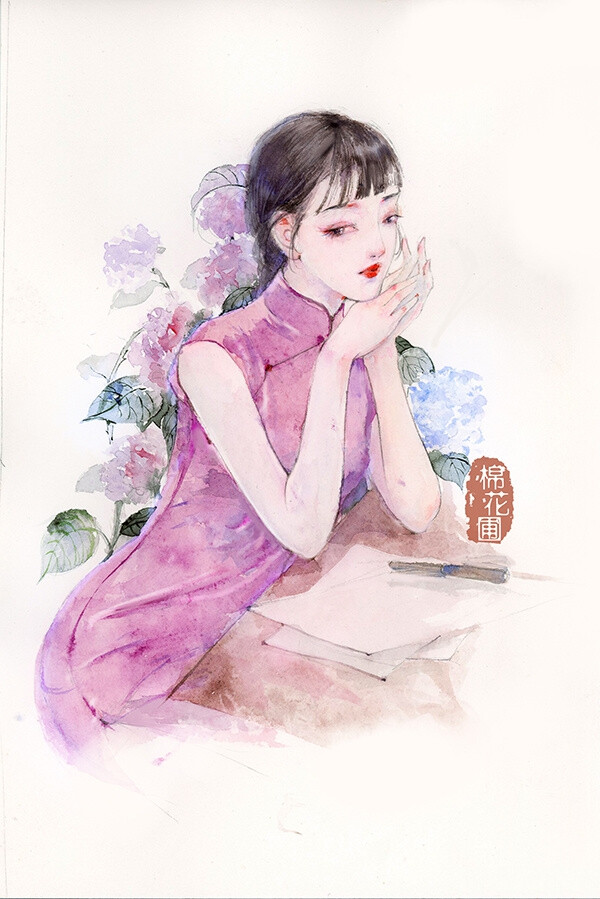 古风手绘水彩美人 〕 作者" 棉花圃