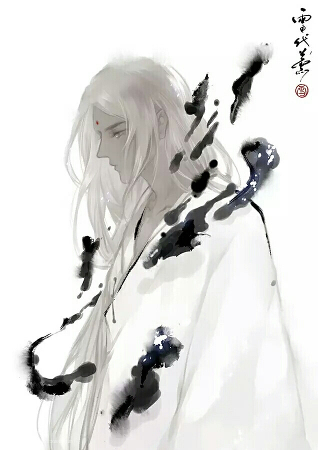 手绘古风白发男子