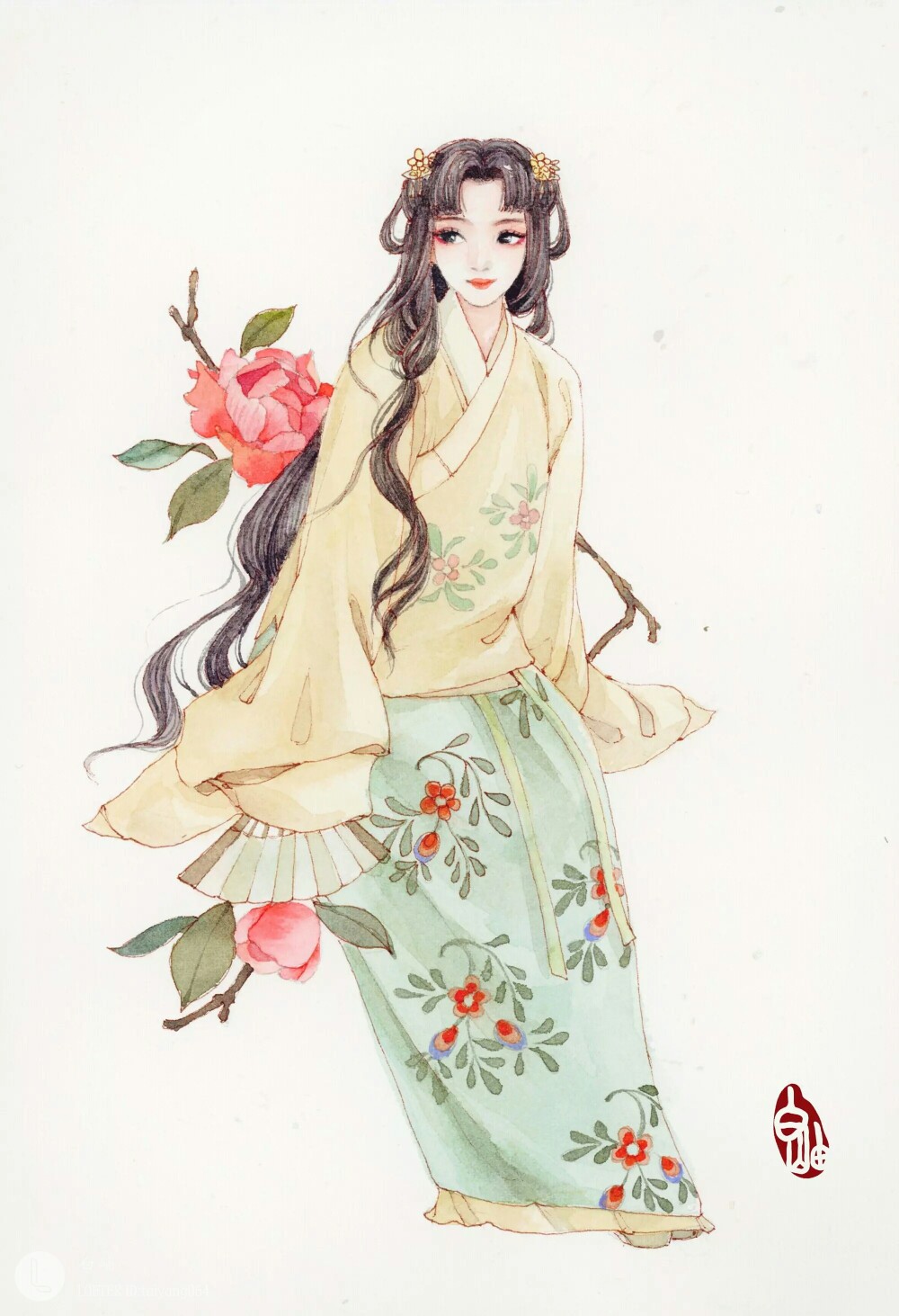 手绘古风女子画师:白岫