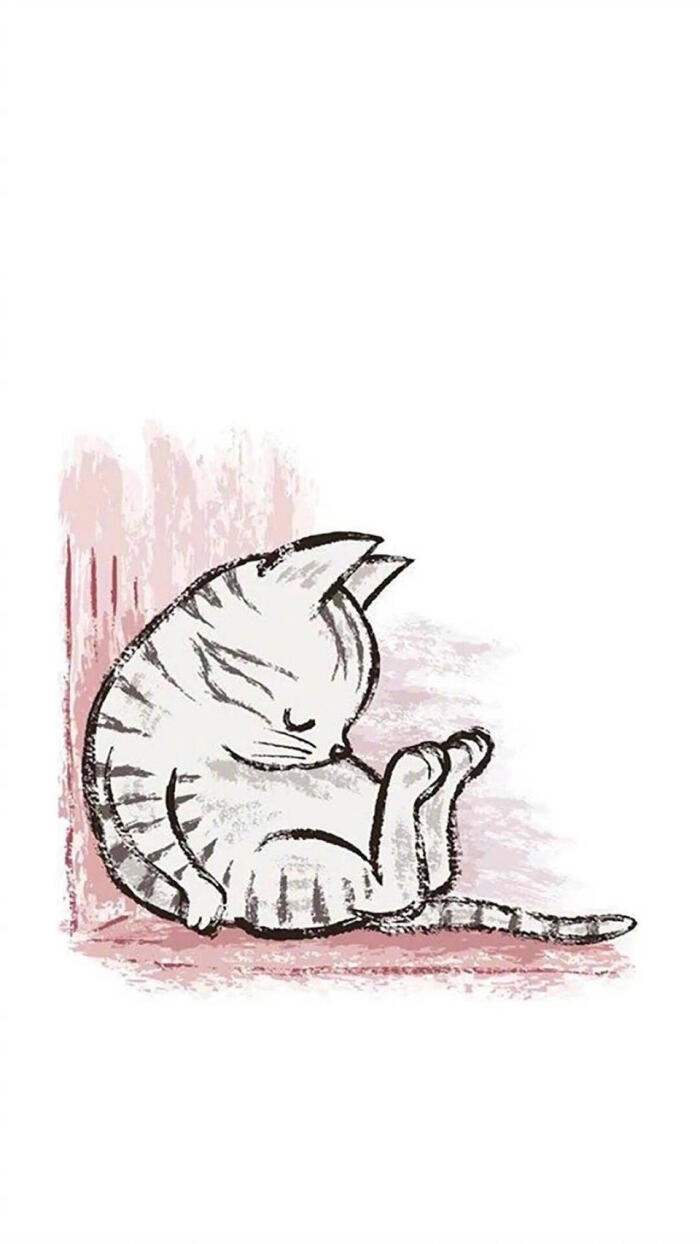 治愈系二次元 可爱 小清新 动漫 壁纸 插画 线条 简单 纯白 天蓝 猫咪