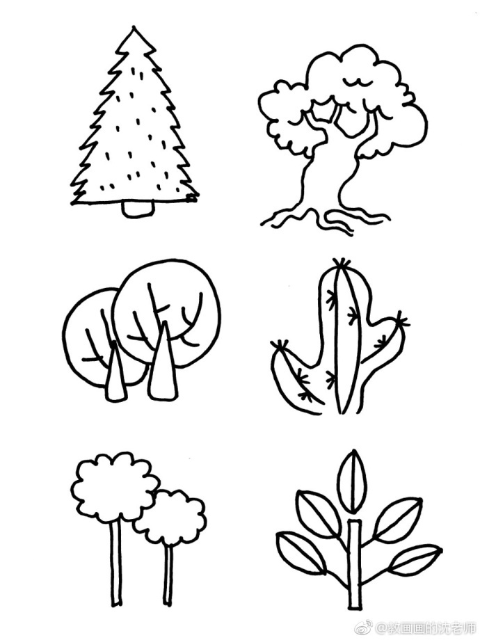 设计秀 植物树木原创简笔画手绘手帐素材(作者:教画画的沈老师)
